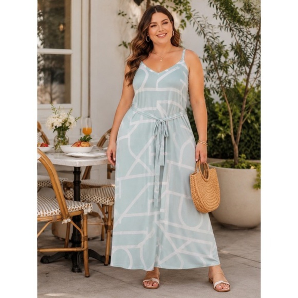 NWT Torrid Light Blue White Geometric Print Midi Dress Size 1X 14/16